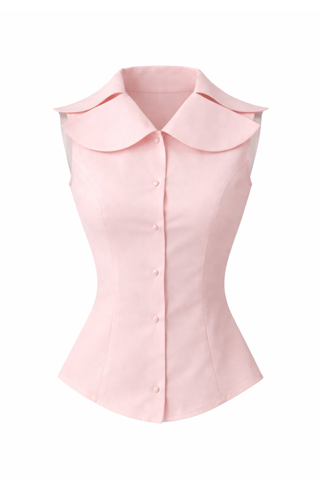 Waisted silk blouse with a double collar